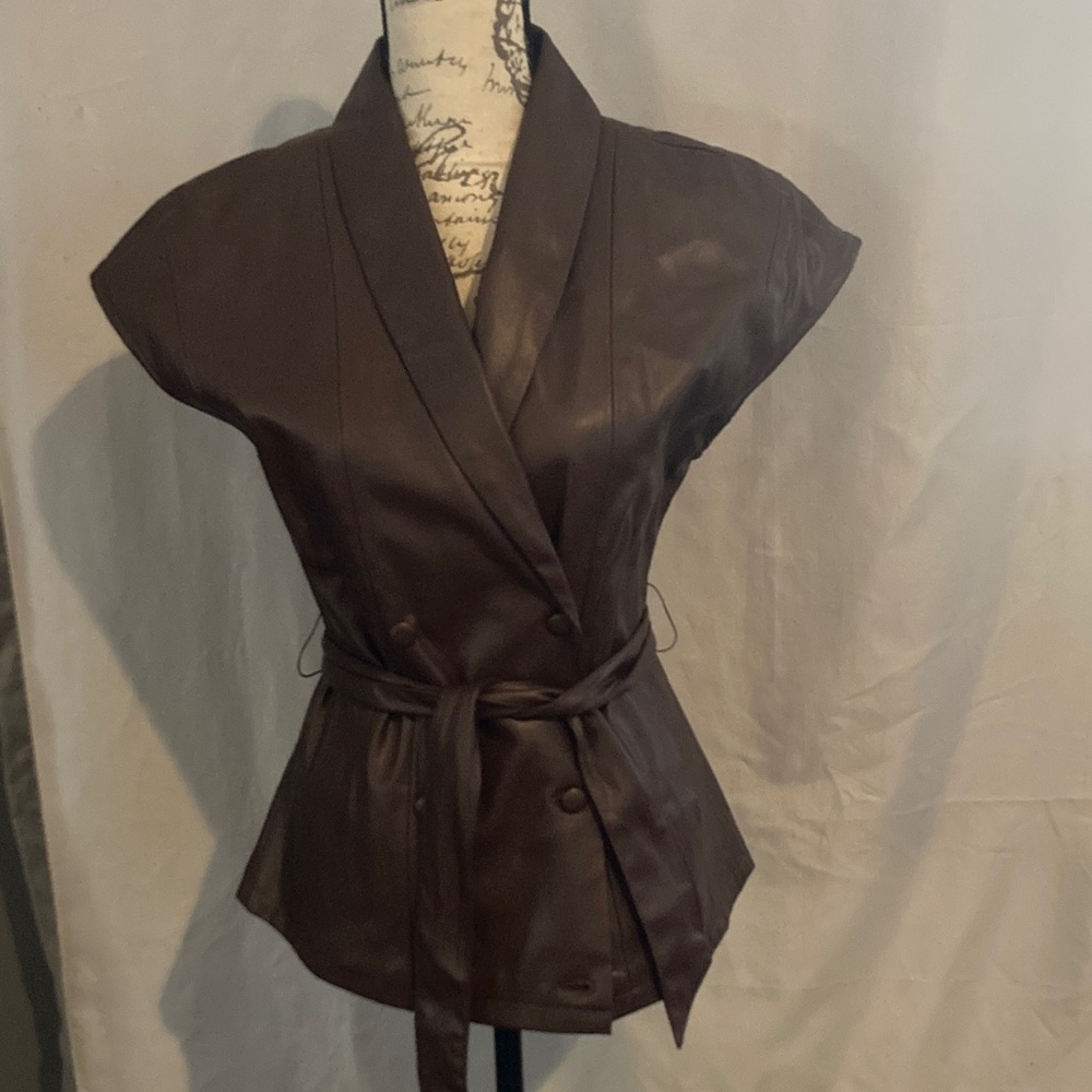 Jason Wu size small classy brown faux leather belted vest excellent condition